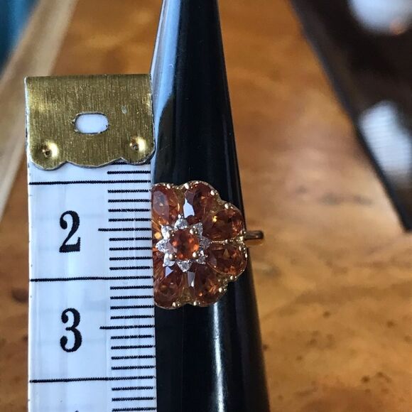 Natural Orange Garnet Sterling Silver 18k Yellow Gold Vermeil Ring Size 5.25 - Picture 5 of 9